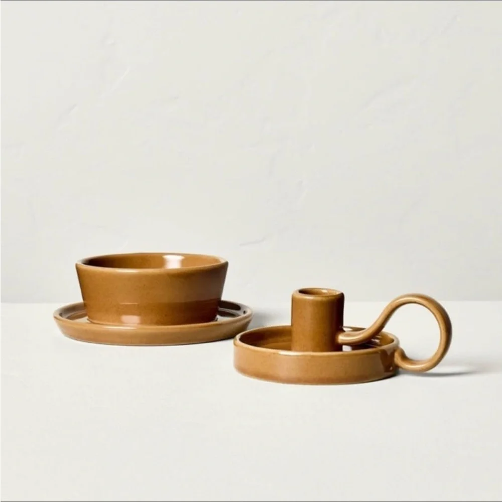 Set 2 | Glazed Ceramic Candle Holders Pumpkin - Hearth & Hand™ with Magnolia